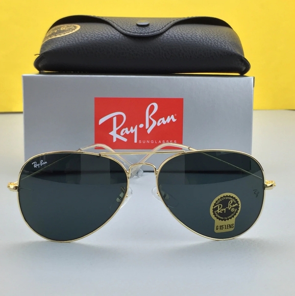LIKE NEW RayBan Aviator RB3025 Black Gold Ray ban Sunglasses - Picture 2 of 14